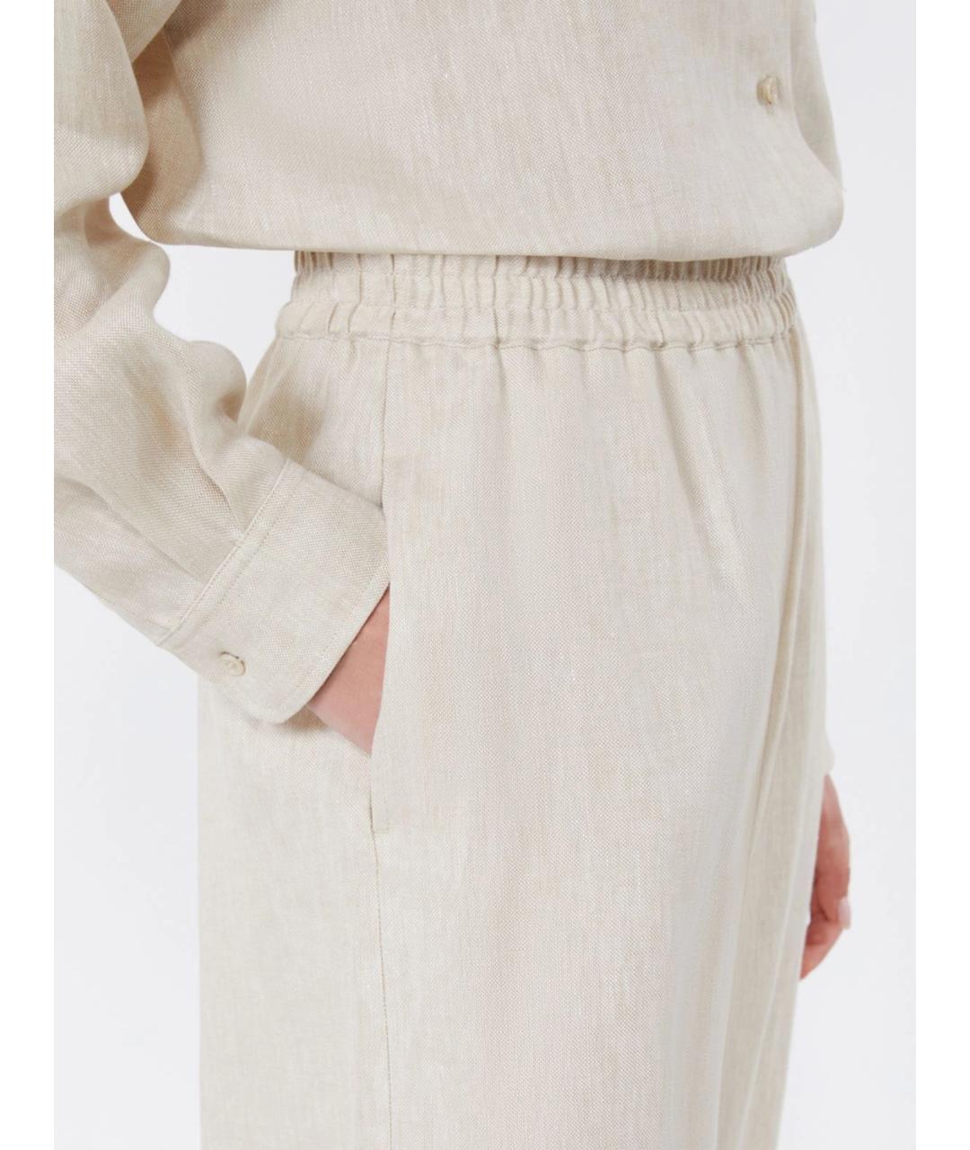 WEEKEND MAX MARA Бежевые льняные брюки широкие, фото 5
