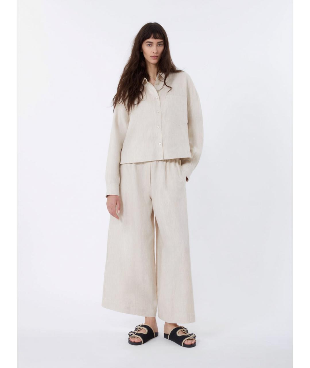 WEEKEND MAX MARA Бежевые льняные брюки широкие, фото 2