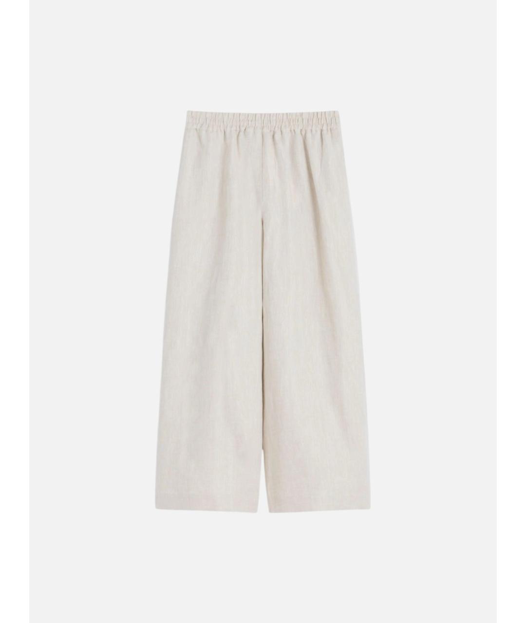 WEEKEND MAX MARA Бежевые льняные брюки широкие, фото 6