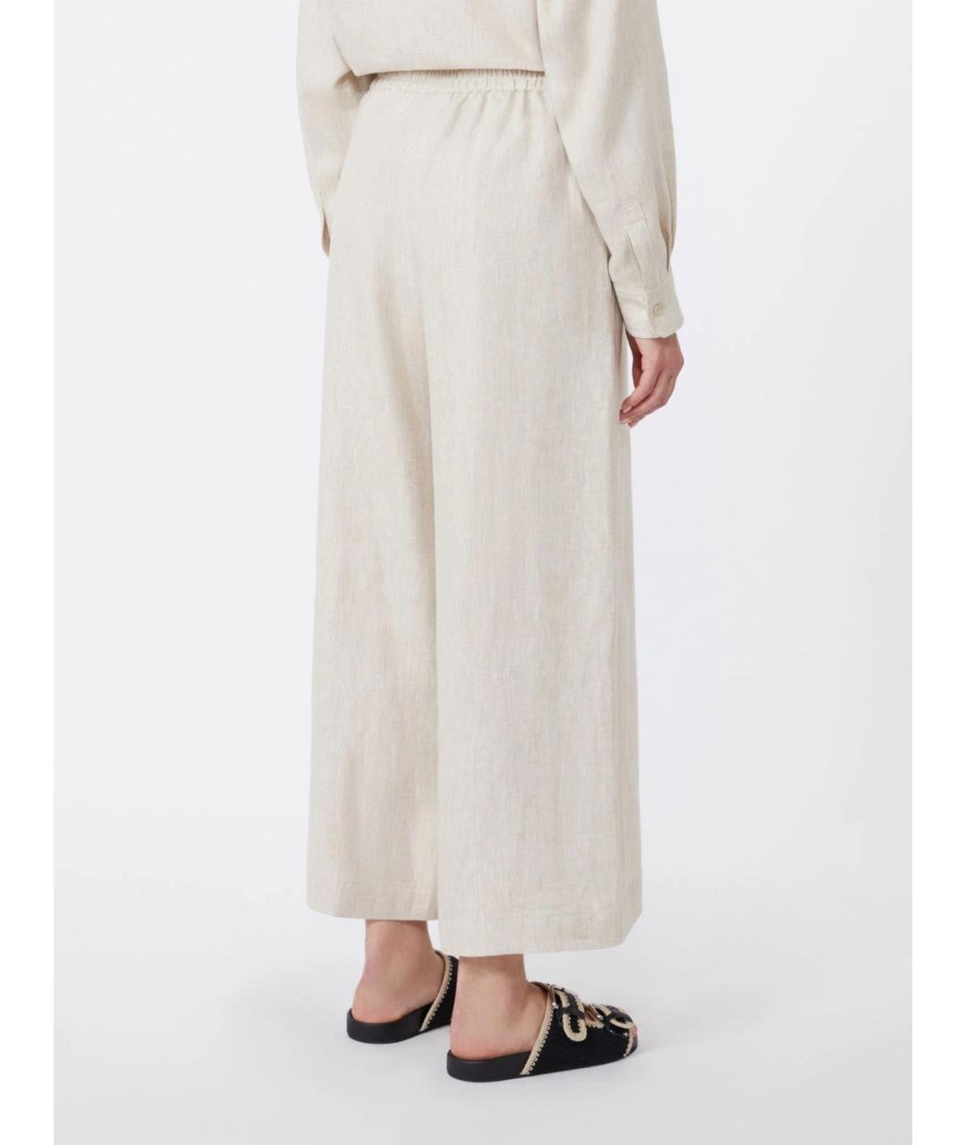 WEEKEND MAX MARA Бежевые льняные брюки широкие, фото 4