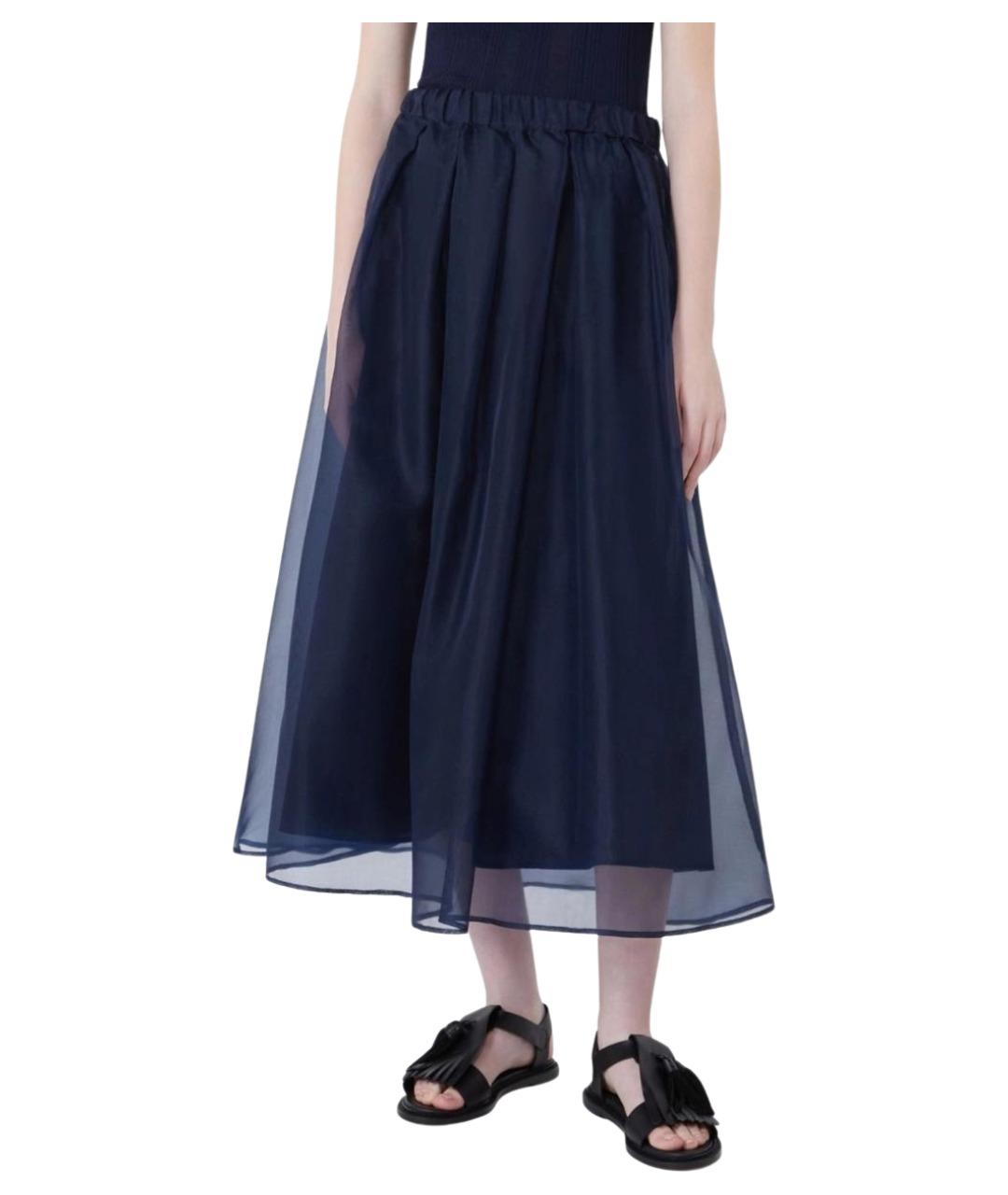 WEEKEND MAX MARA Синяя шелковая юбка миди, фото 3