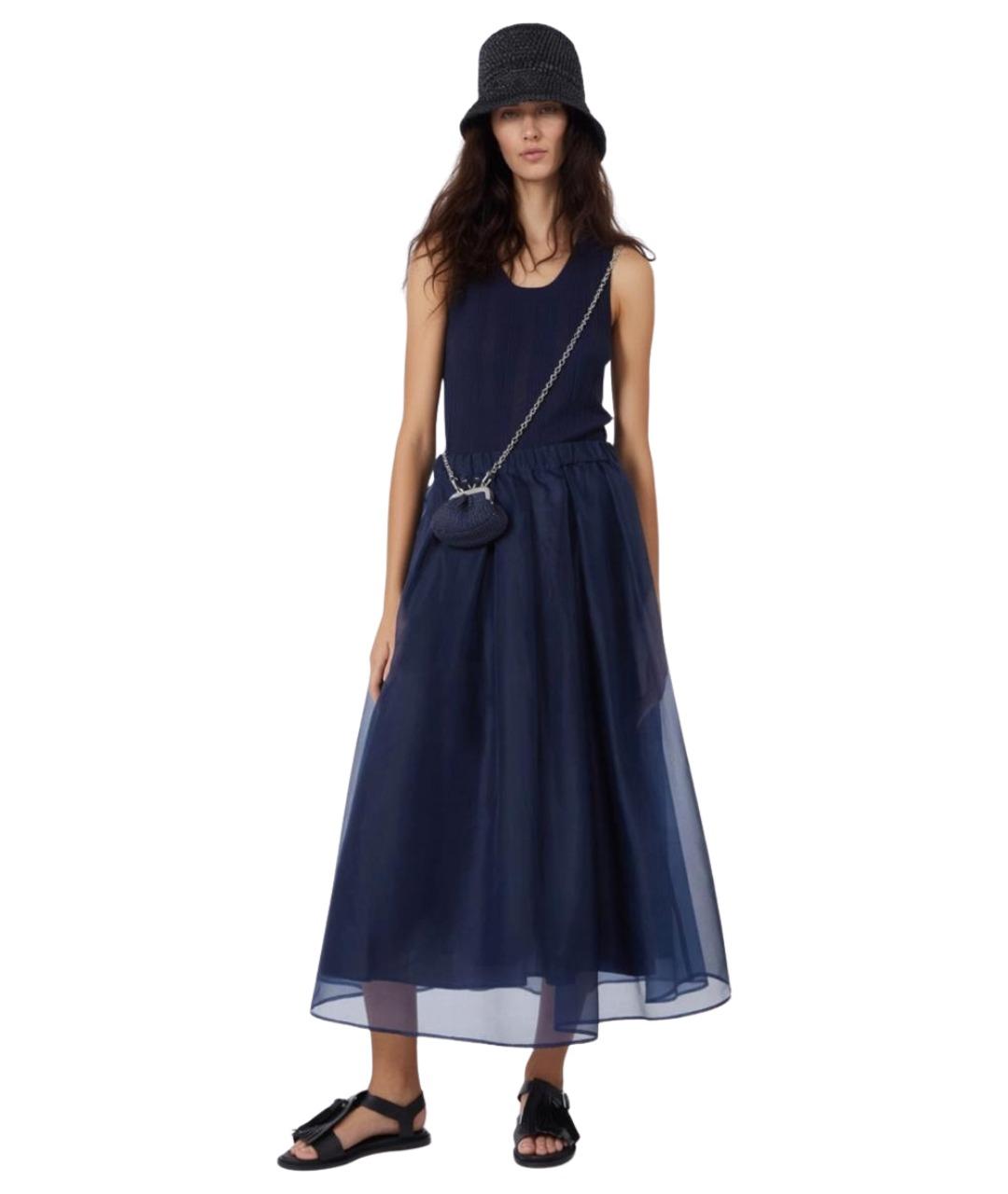 WEEKEND MAX MARA Синяя шелковая юбка миди, фото 2