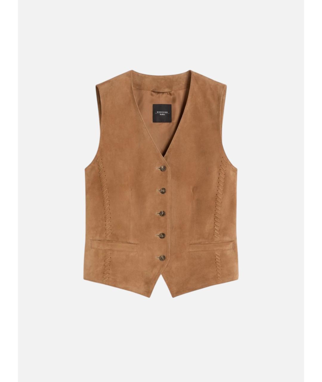 WEEKEND MAX MARA Коричневый кожаный жилет, фото 6