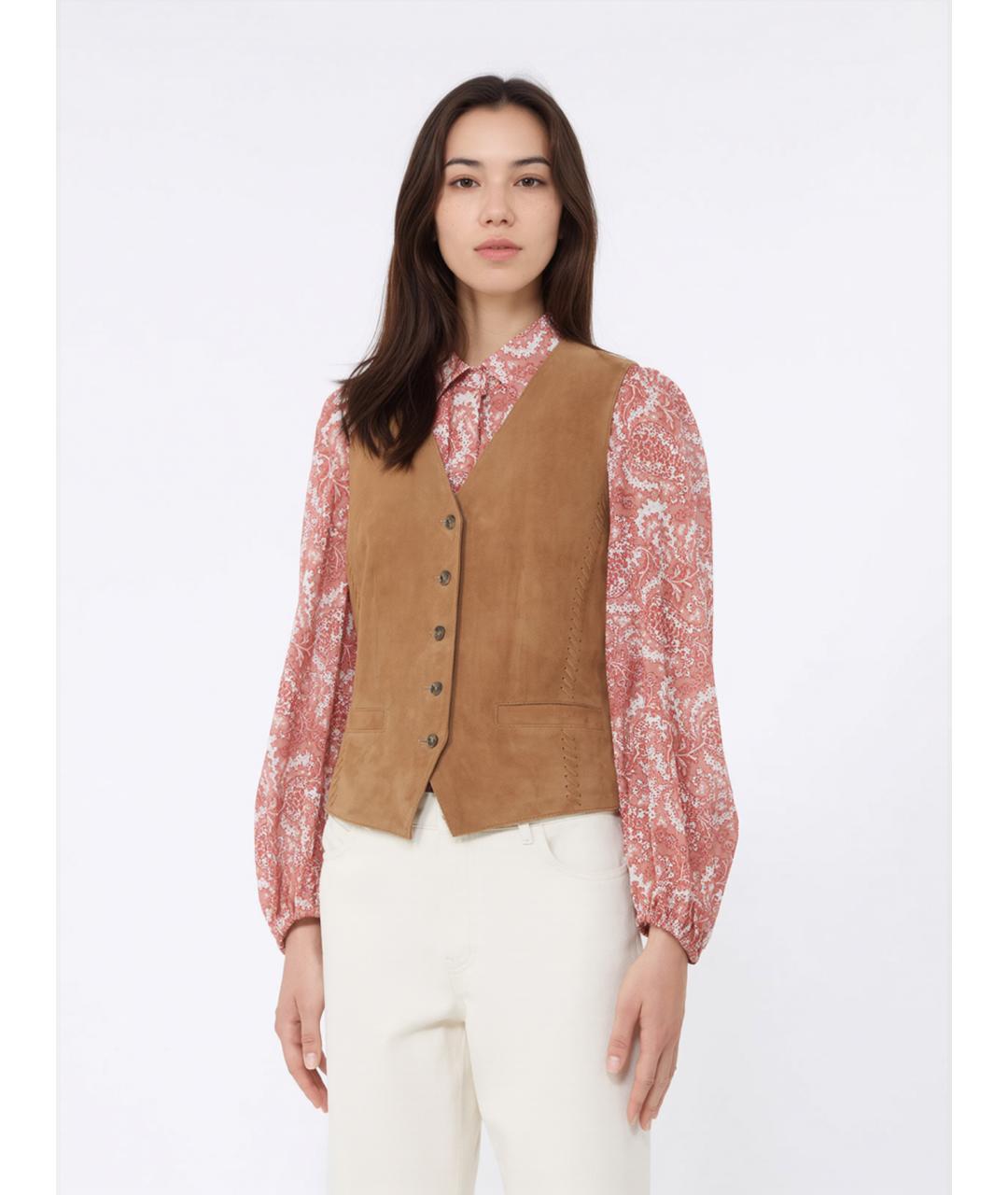 WEEKEND MAX MARA Коричневый кожаный жилет, фото 3