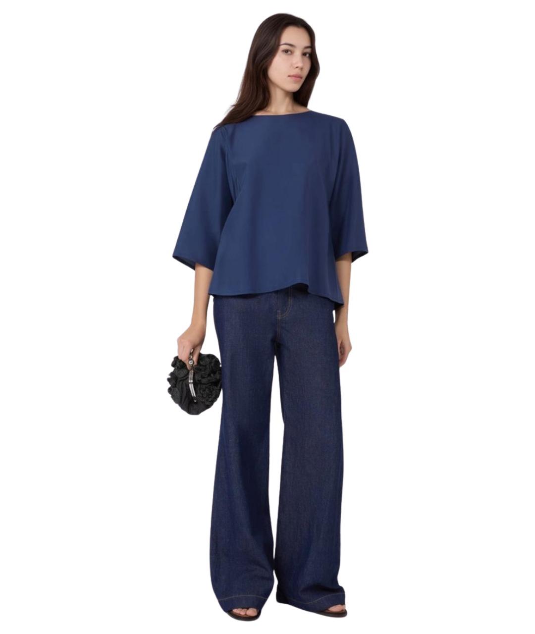 WEEKEND MAX MARA Синяя шелковая блузы, фото 2