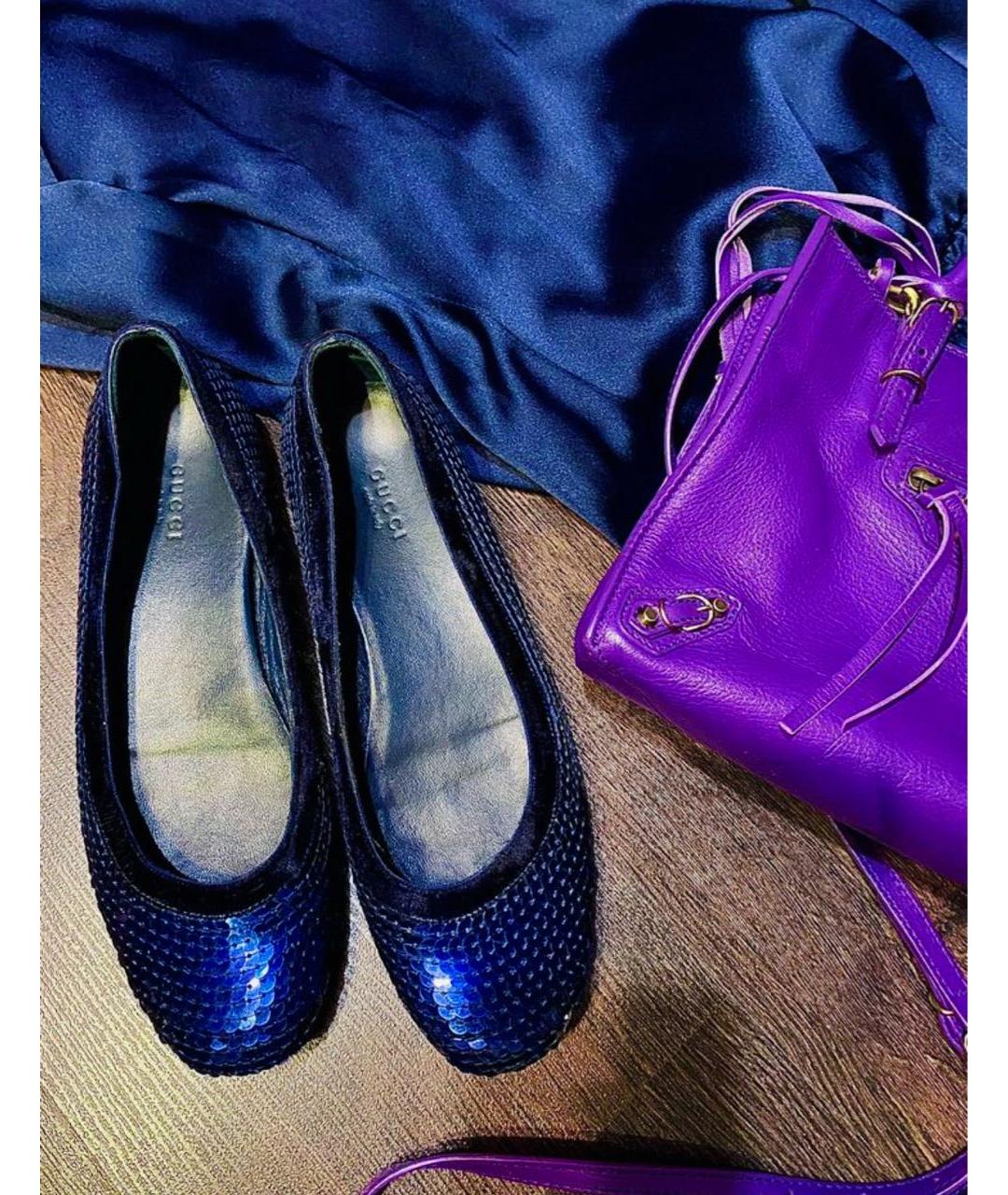 GUCCI Синие кожаные балетки, фото 8