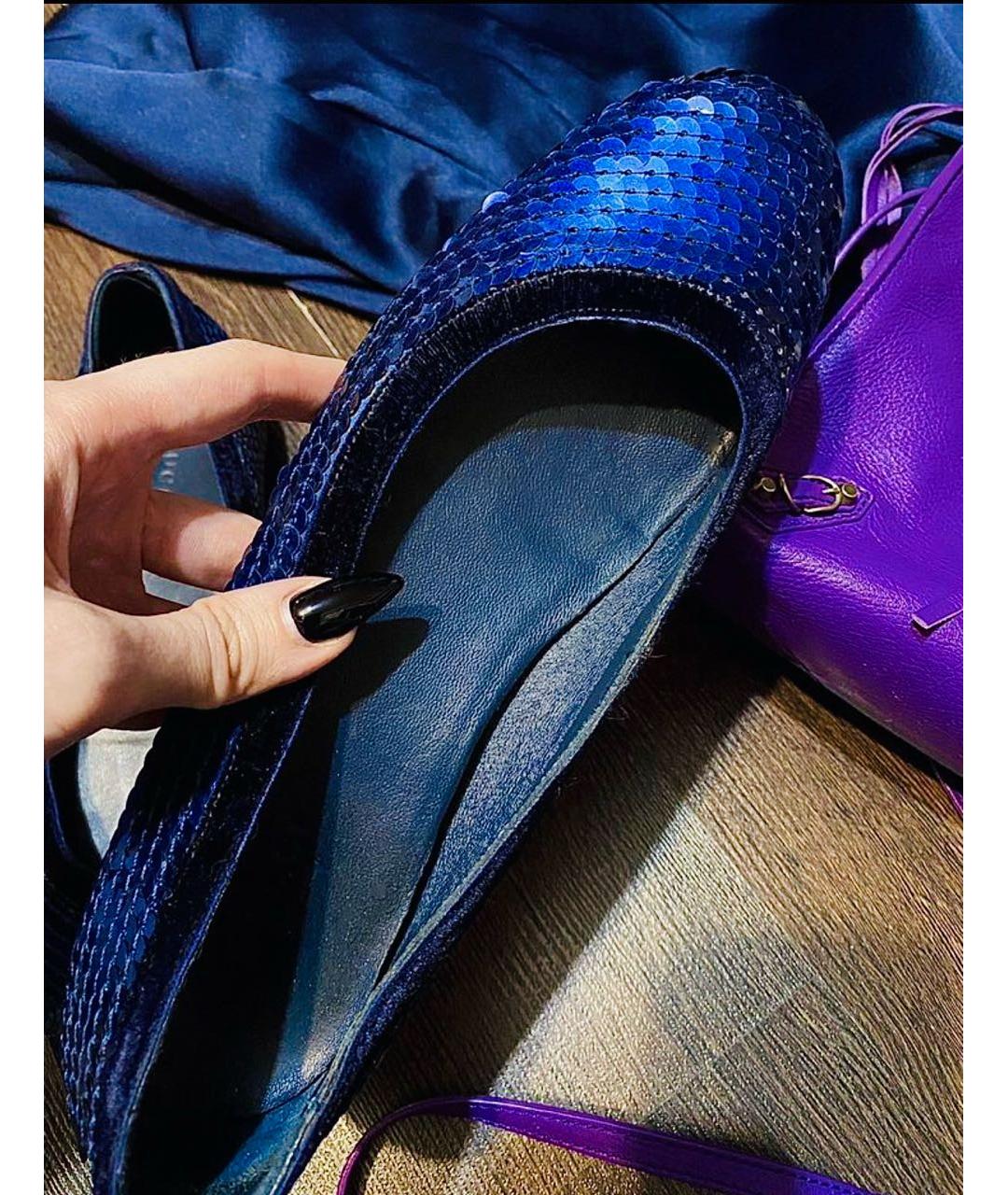 GUCCI Синие кожаные балетки, фото 6