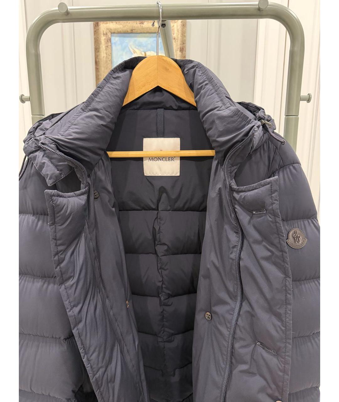 MONCLER Темно-синий полиамидовый пуховик, фото 3