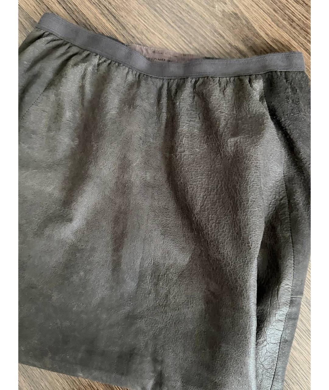 RICK OWENS Серая кожаная юбка миди, фото 2