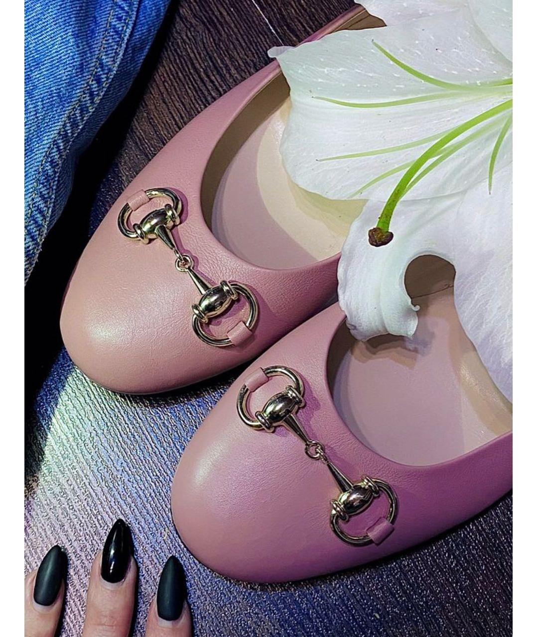 GUCCI Розовые кожаные балетки, фото 2
