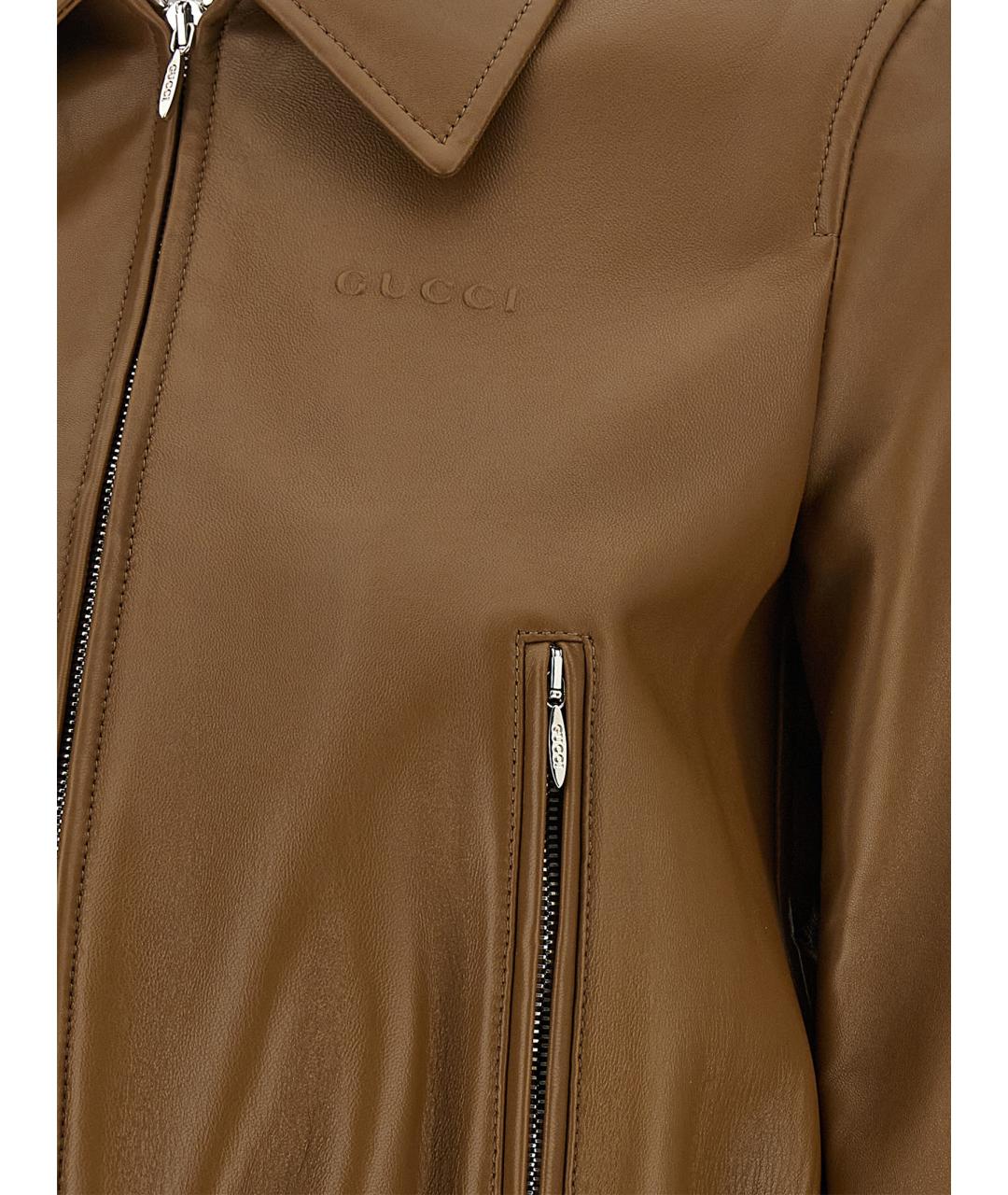 GUCCI Бежевая кожаная куртка, фото 5