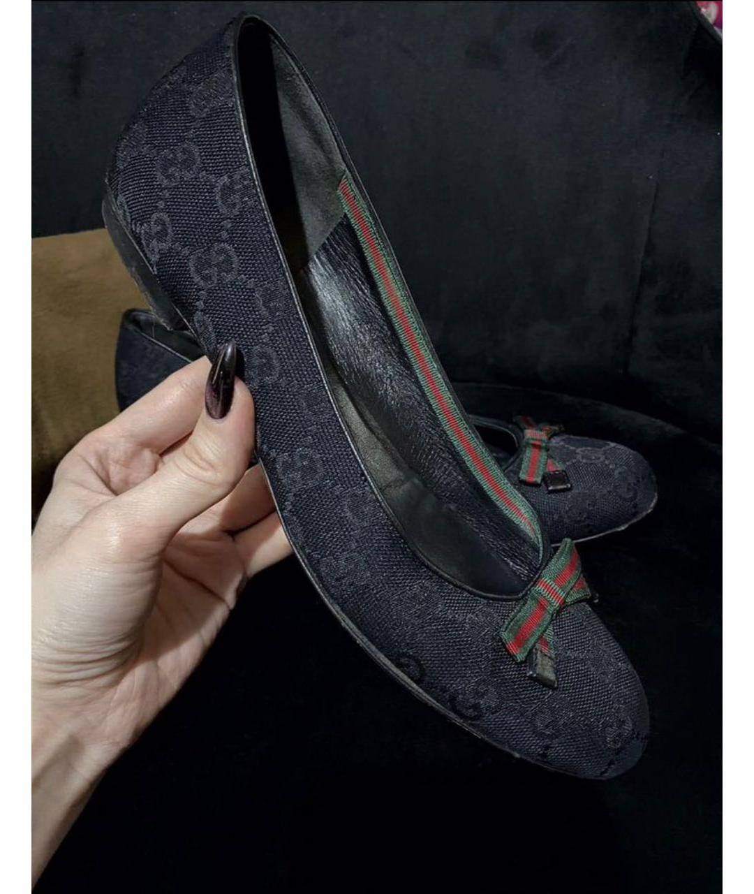 GUCCI Черные текстильные балетки, фото 5