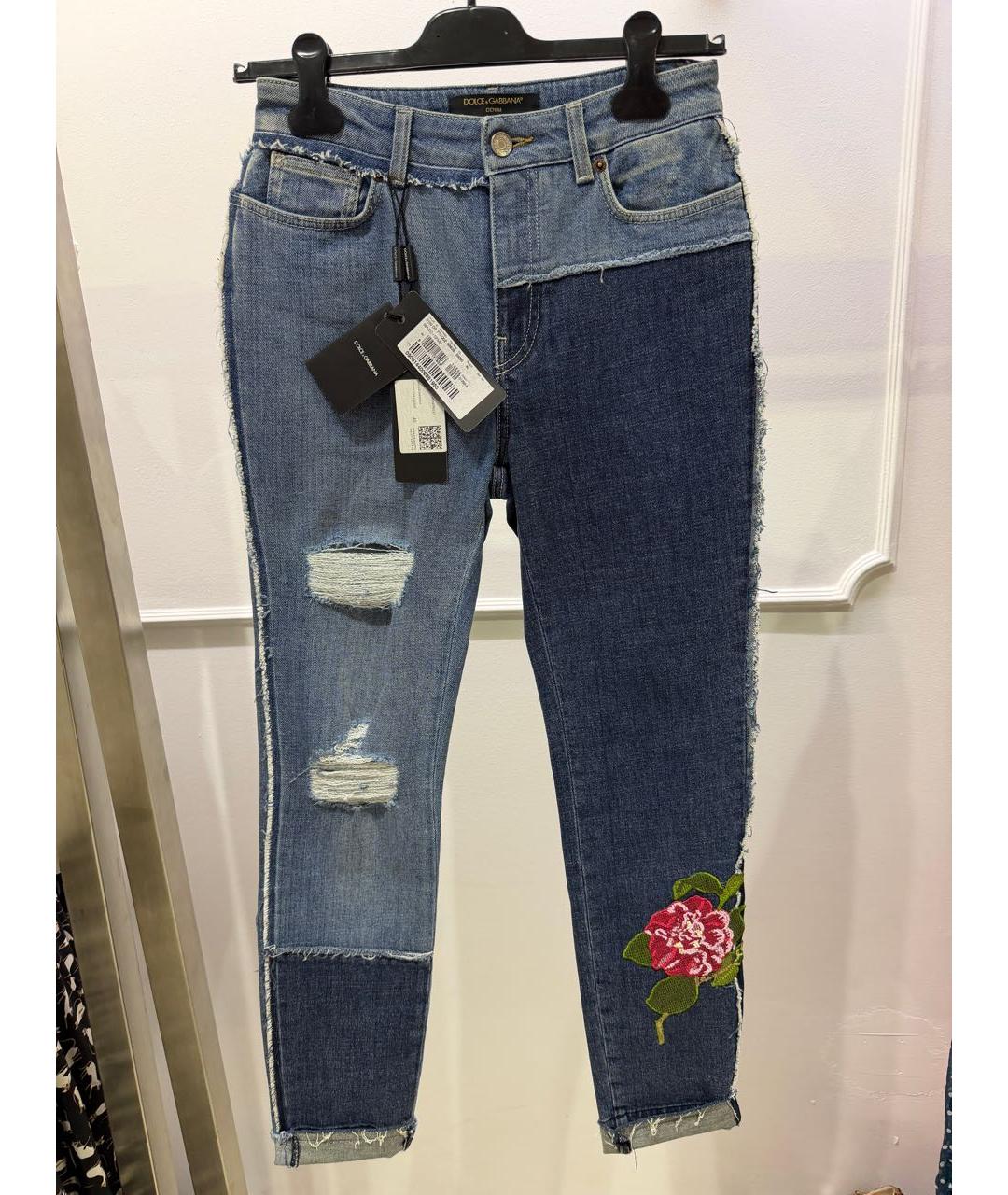 DOLCE&GABBANA Синие хлопко-эластановые прямые джинсы, фото 2