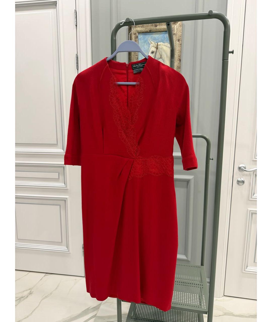 FERRAGAMO Красное шерстяное коктейльное платье, фото 5