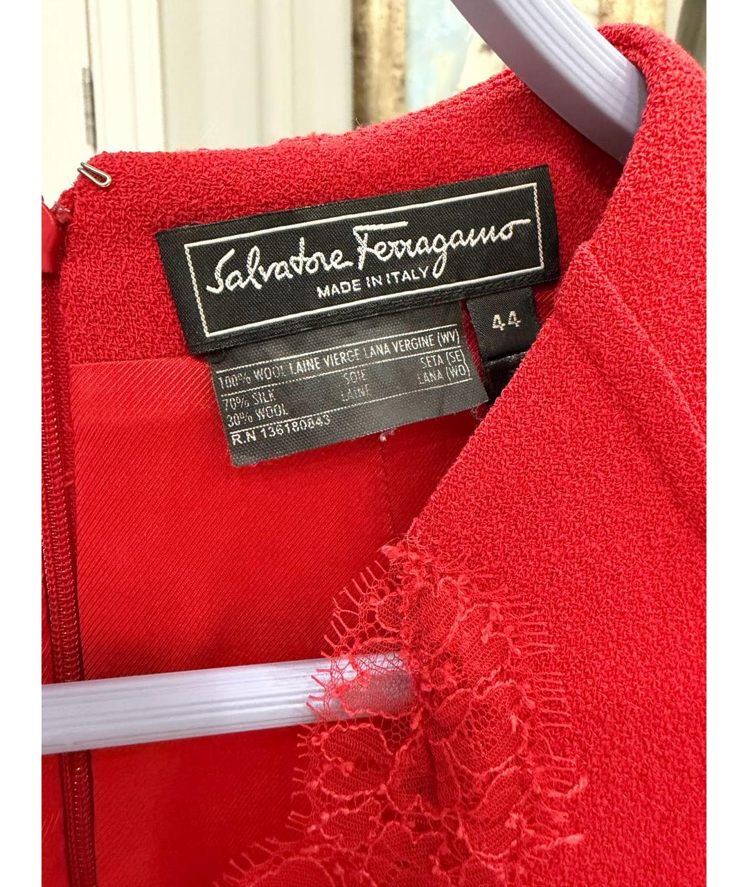 FERRAGAMO Красное шерстяное коктейльное платье, фото 4