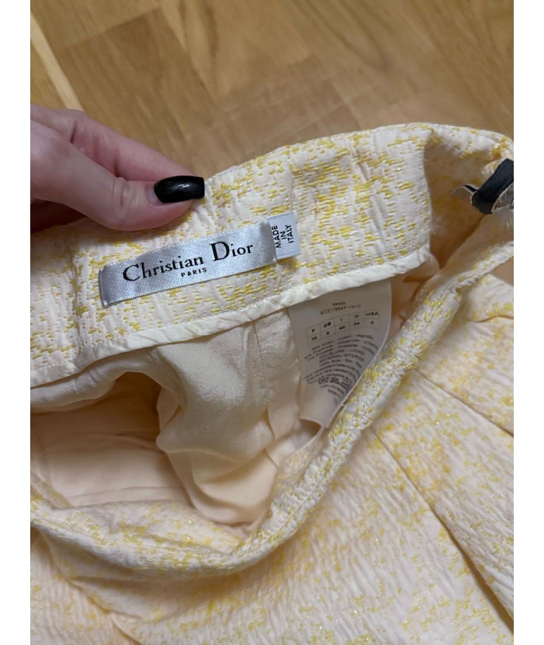 CHRISTIAN DIOR Желтая хлопковая юбка миди, фото 3