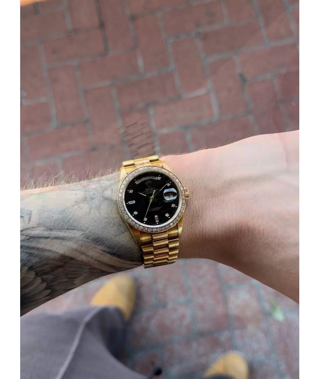 ROLEX Черные часы из желтого золота, фото 7
