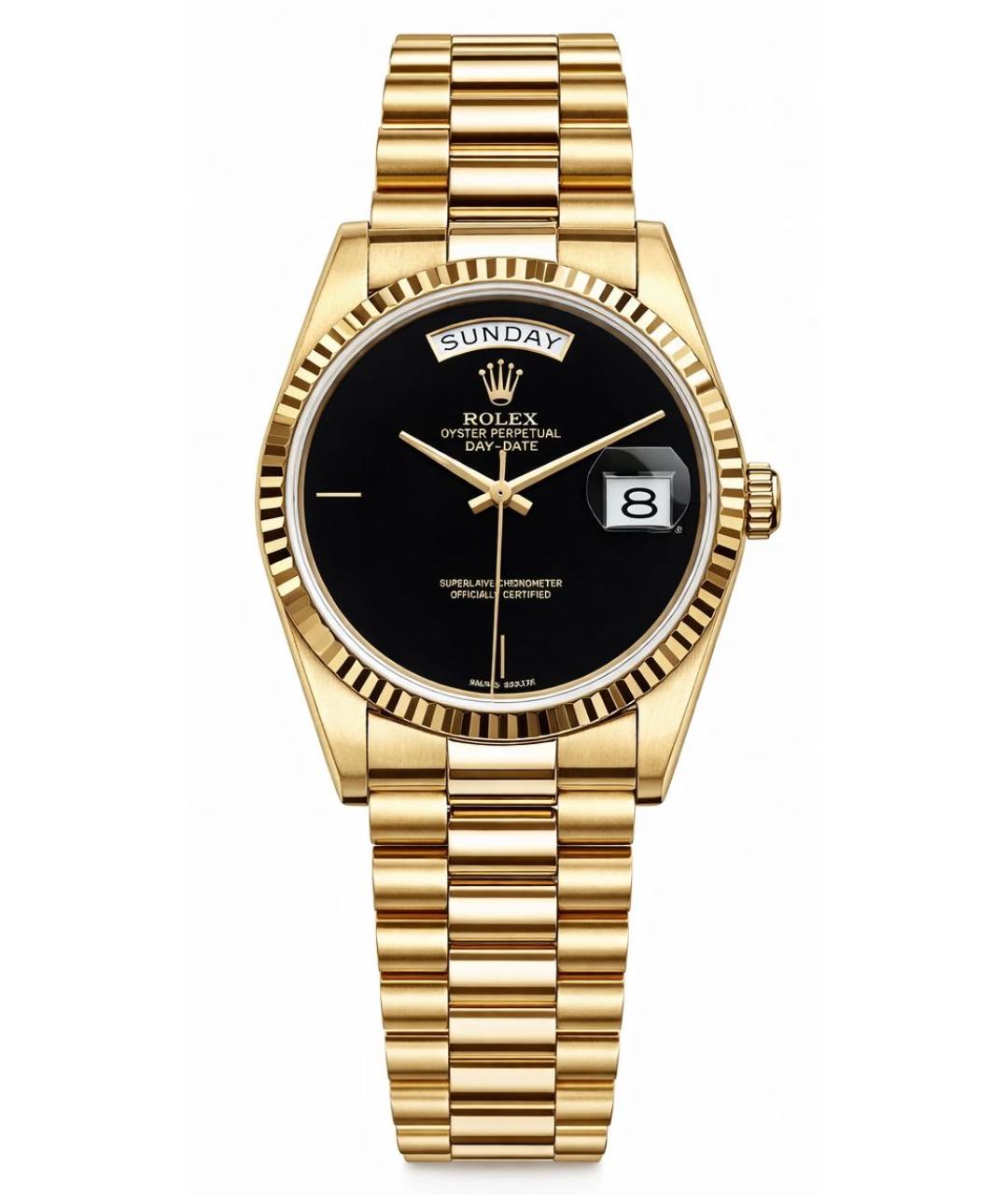 ROLEX Черные часы из желтого золота, фото 1