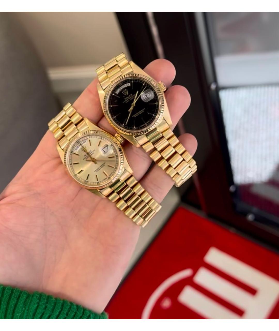 ROLEX Черные часы из желтого золота, фото 5