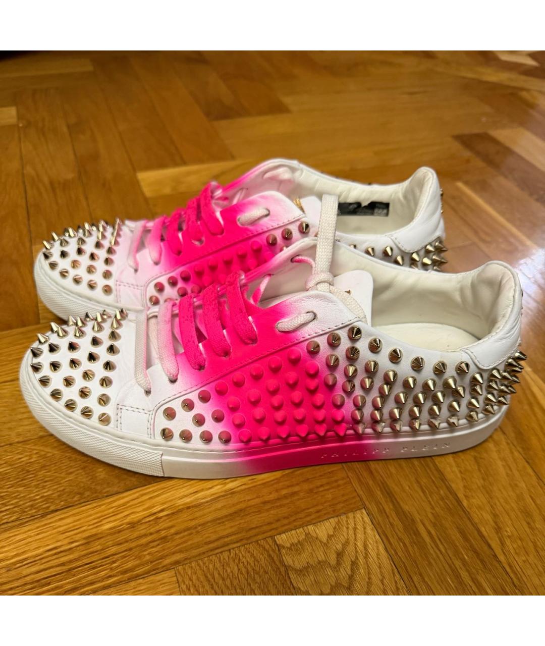 PHILIPP PLEIN Белые кожаные кеды, фото 2
