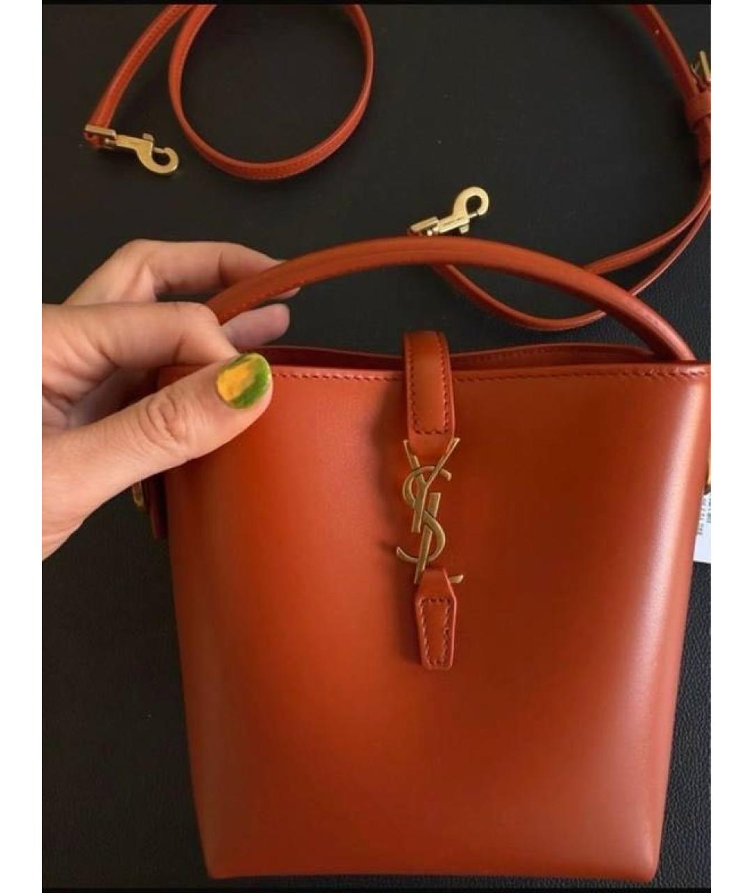 SAINT LAURENT Коричневая кожаная сумка с короткими ручками, фото 5