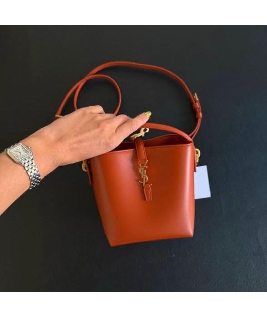 SAINT LAURENT Коричневая кожаная сумка с короткими ручками, фото 4
