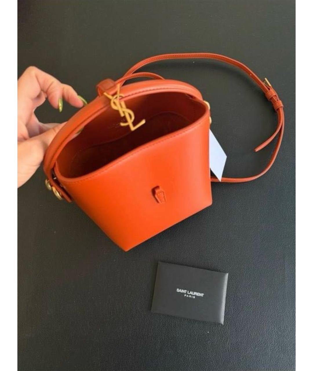 SAINT LAURENT Коричневая кожаная сумка с короткими ручками, фото 8