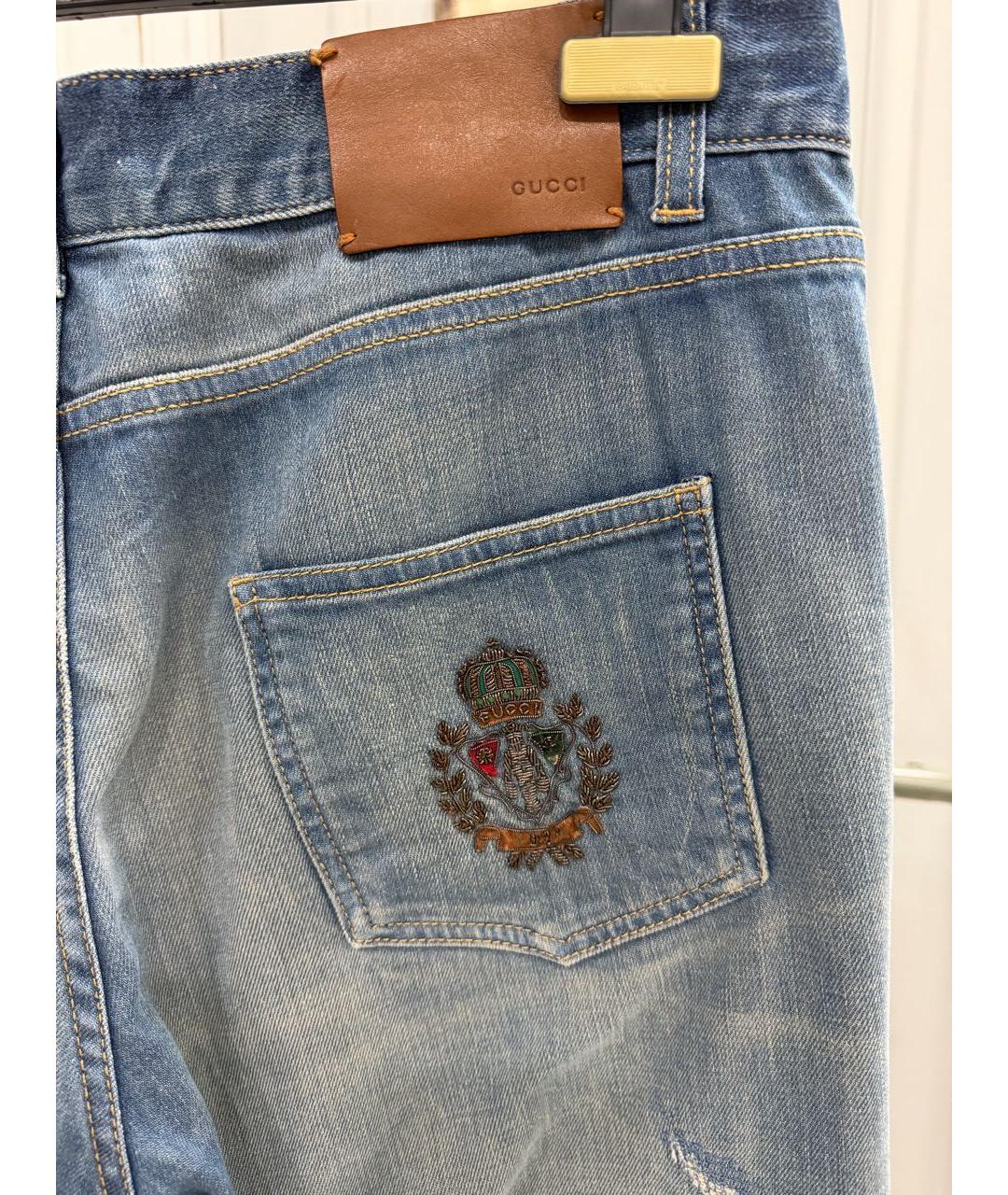 GUCCI Голубые хлопковые джинсы слим, фото 5