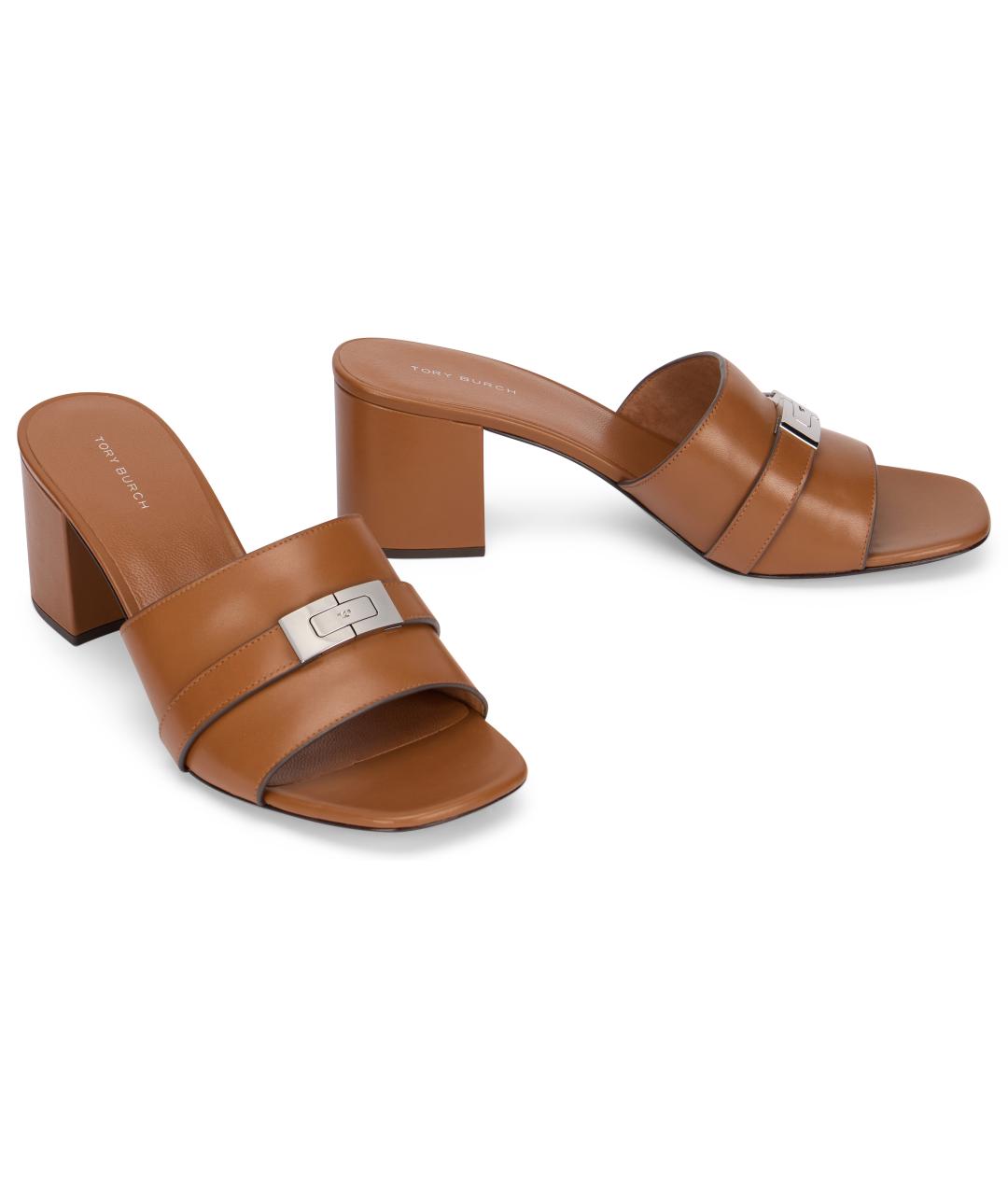 TORY BURCH Коричневые кожаные сандалии, фото 2
