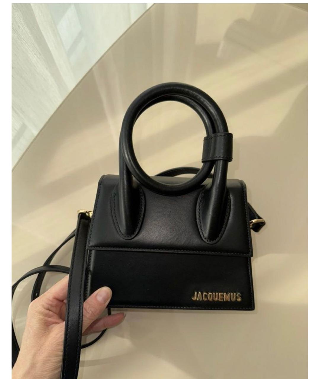 JACQUEMUS Черная кожаная сумка через плечо, фото 2