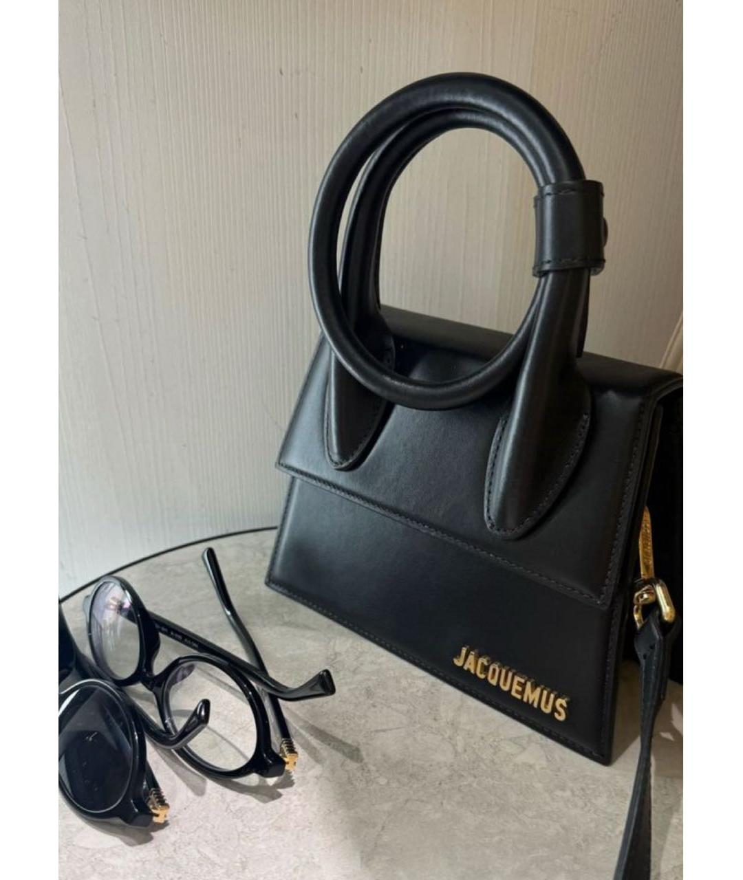 JACQUEMUS Черная кожаная сумка через плечо, фото 5