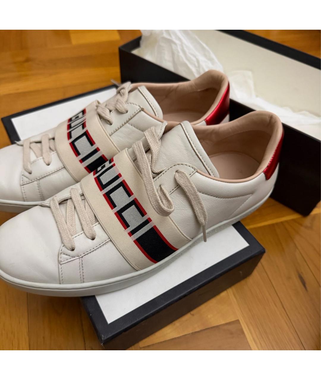 GUCCI Белые кожаные кеды, фото 3