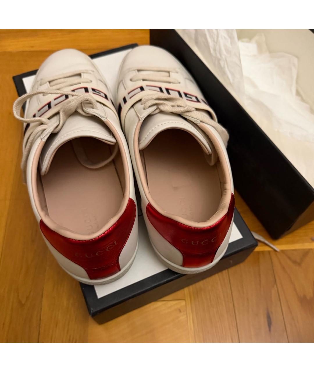 GUCCI Белые кожаные кеды, фото 4