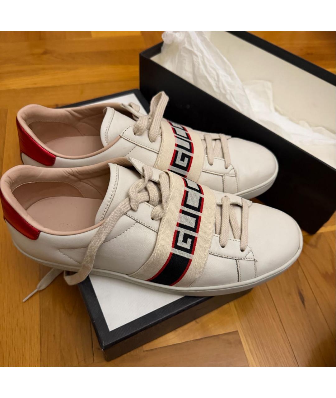 GUCCI Белые кожаные кеды, фото 5