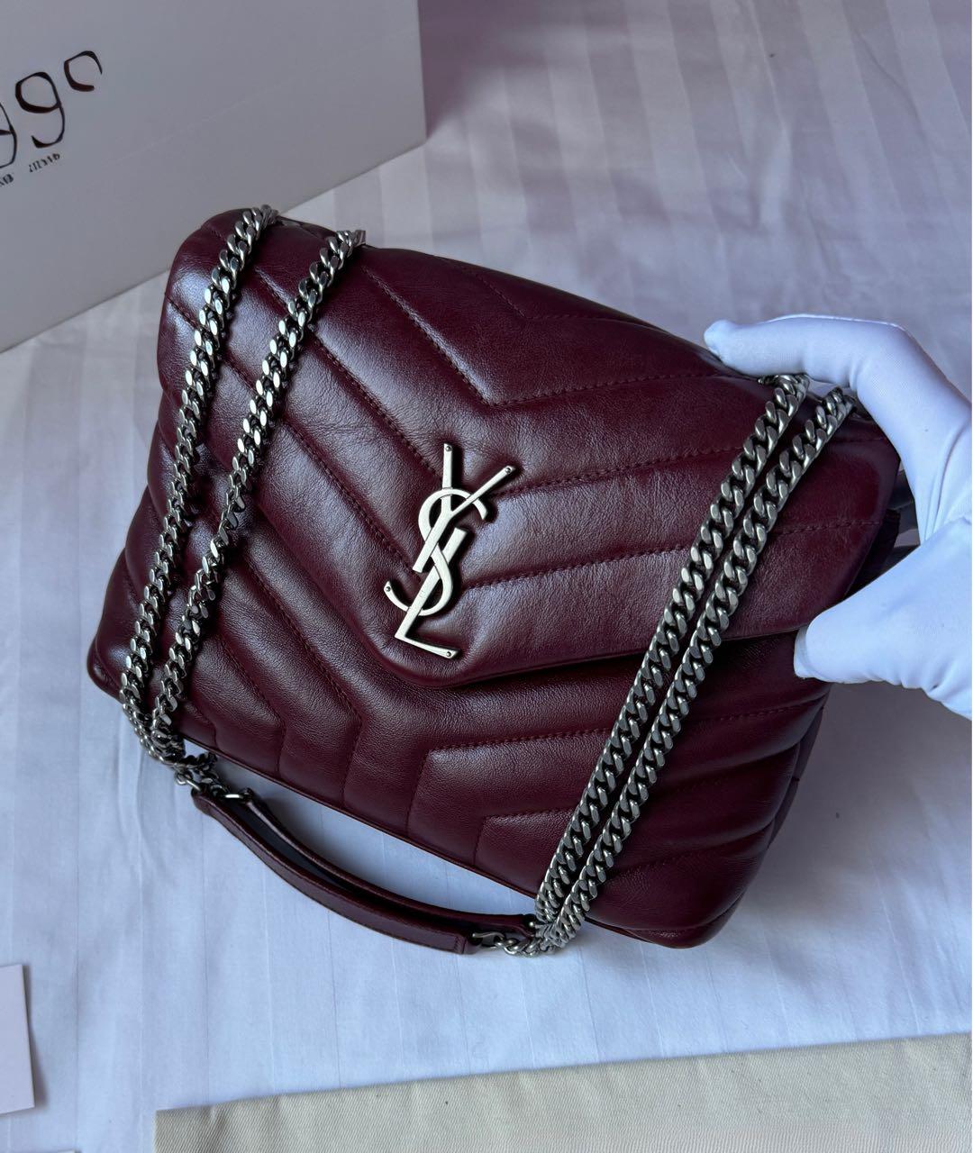 SAINT LAURENT Бордовая кожаная сумка тоут, фото 2