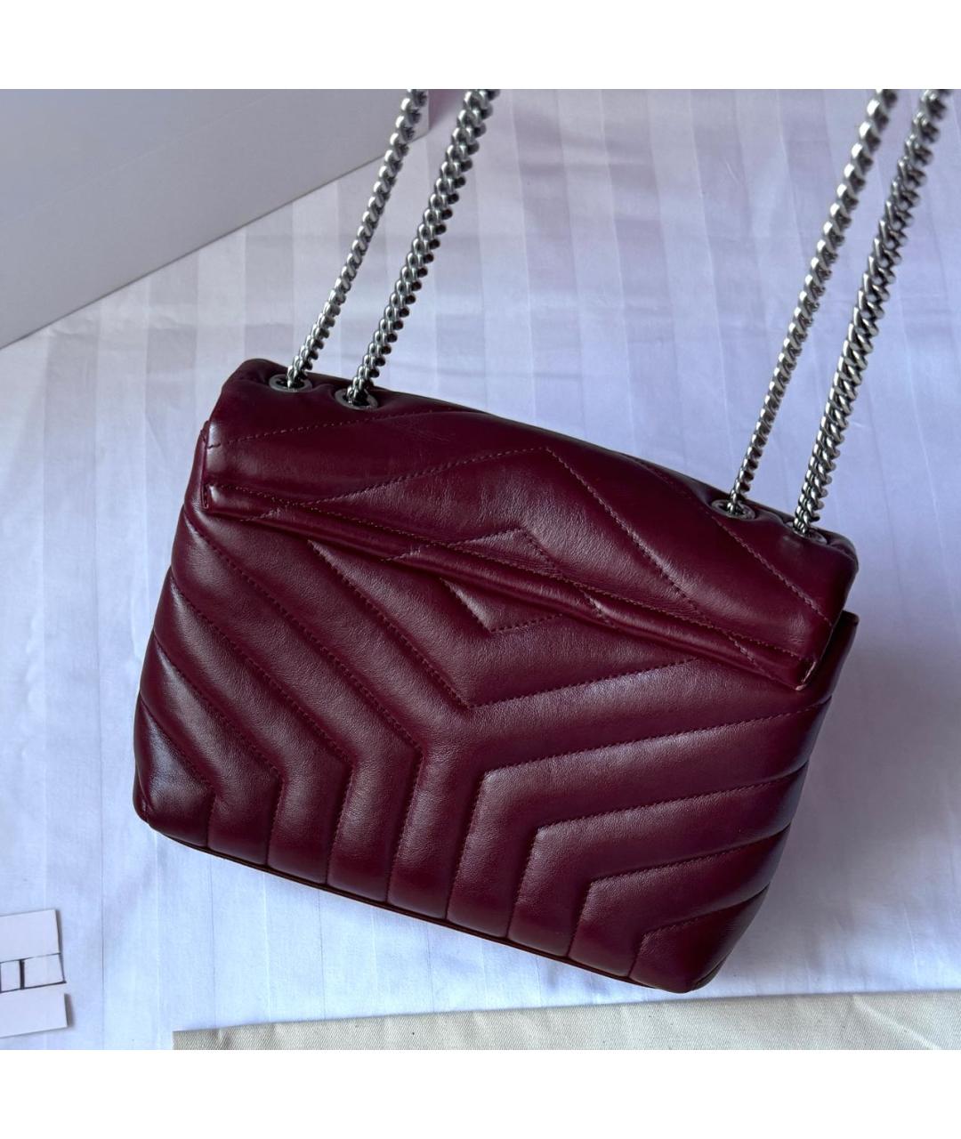 SAINT LAURENT Бордовая кожаная сумка тоут, фото 3