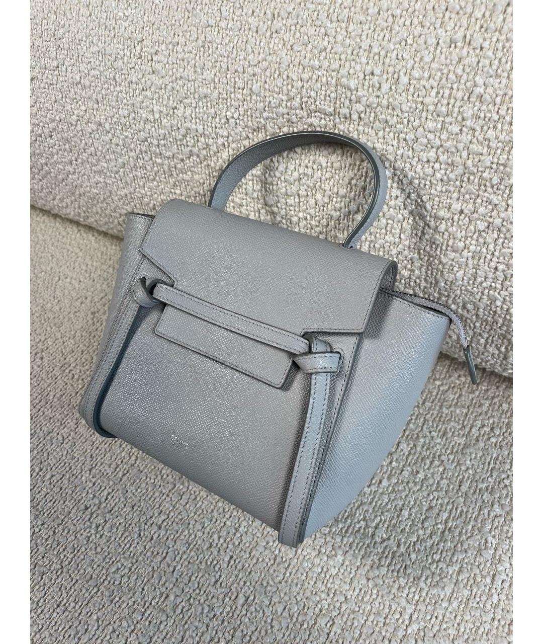 CELINE Серая кожаная сумка с короткими ручками, фото 6