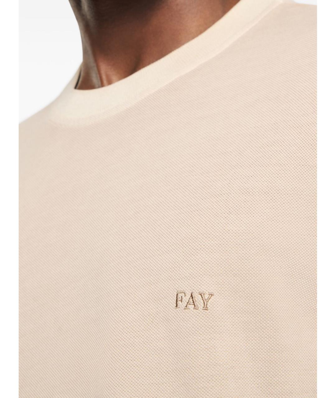 FAY Бежевая хлопковая футболка, фото 4