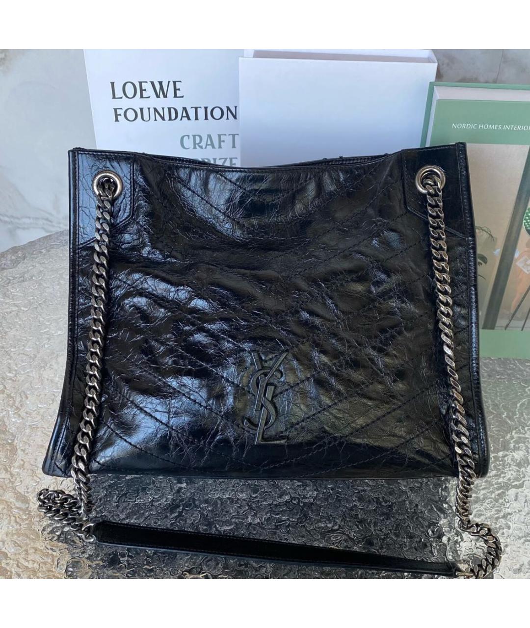 SAINT LAURENT Черная кожаная сумка тоут, фото 2