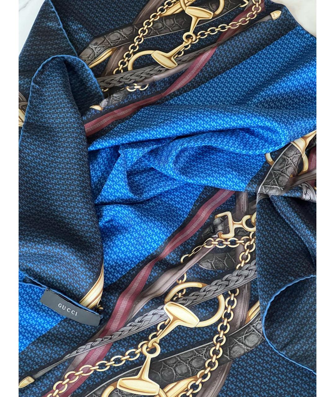 GUCCI Синий шелковый платок, фото 4