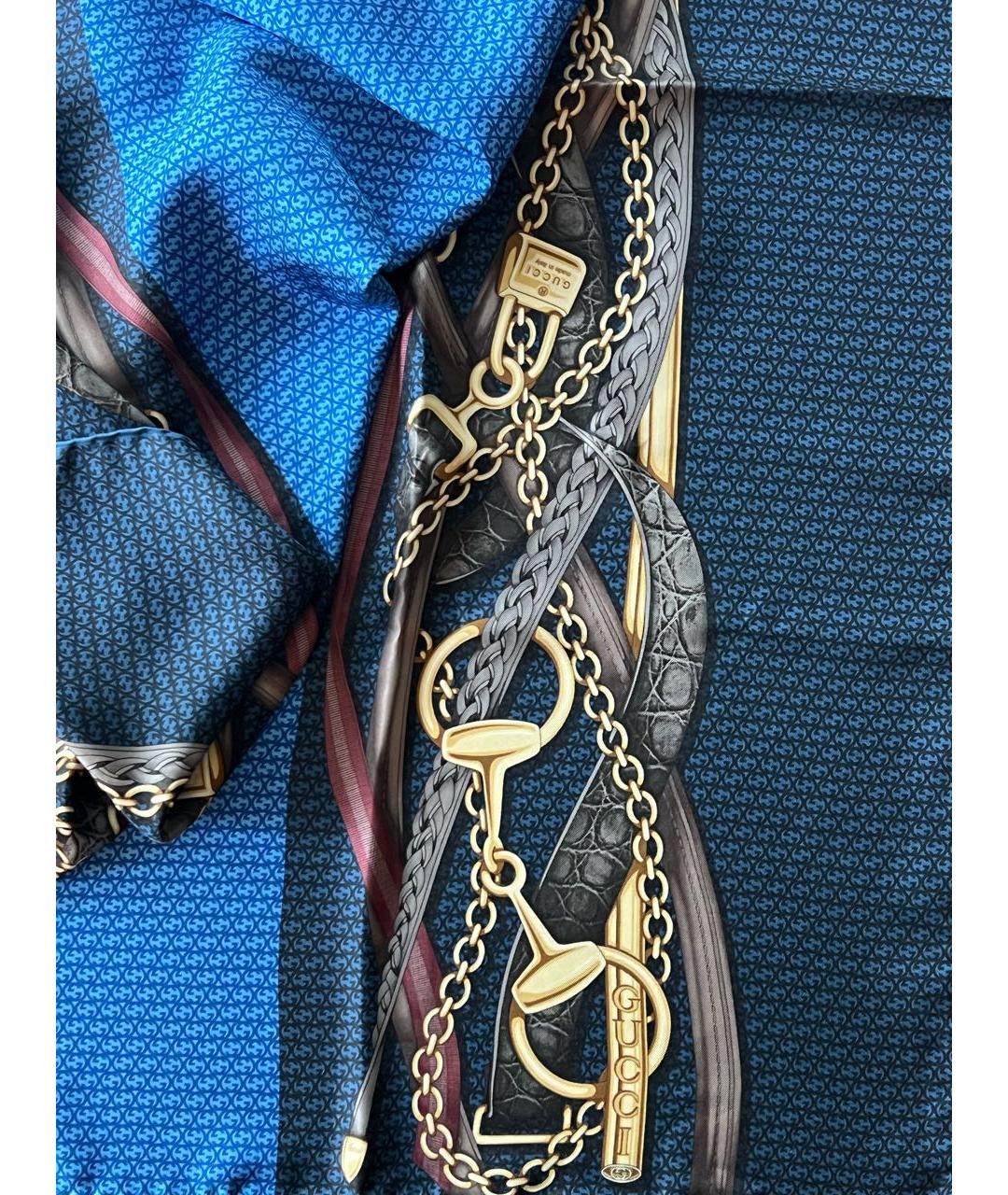 GUCCI Синий шелковый платок, фото 8