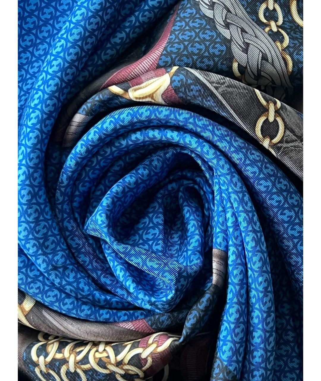 GUCCI Синий шелковый платок, фото 2