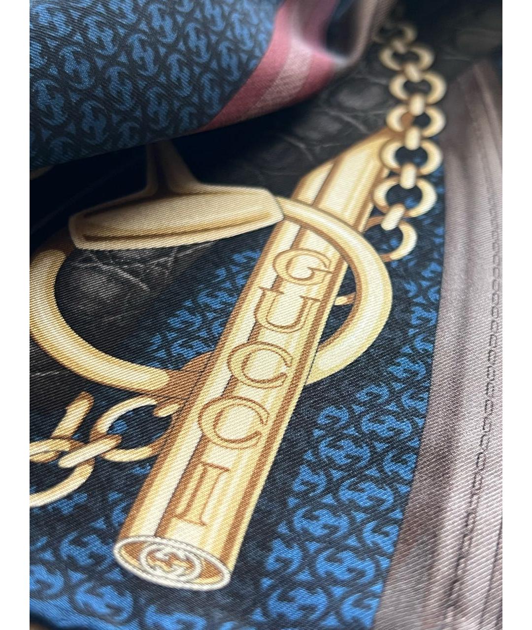 GUCCI Синий шелковый платок, фото 7