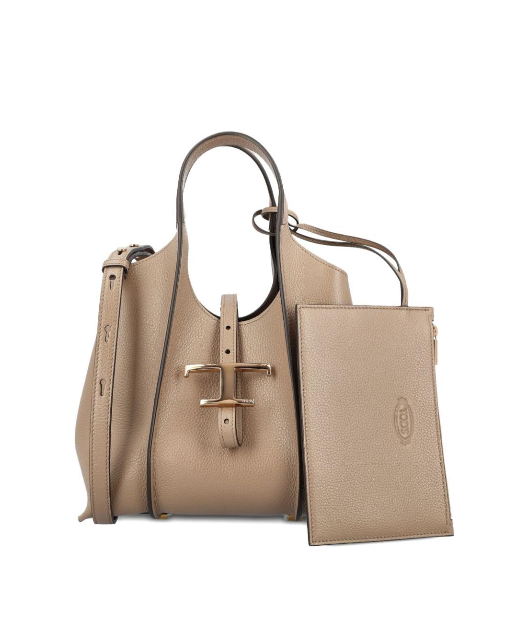TOD'S Бежевая кожаная сумка тоут, фото 1