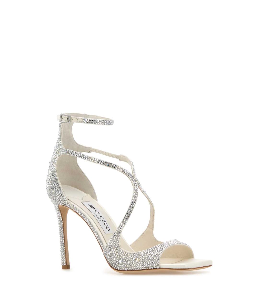 JIMMY CHOO Серебряные текстильные босоножки, фото 2