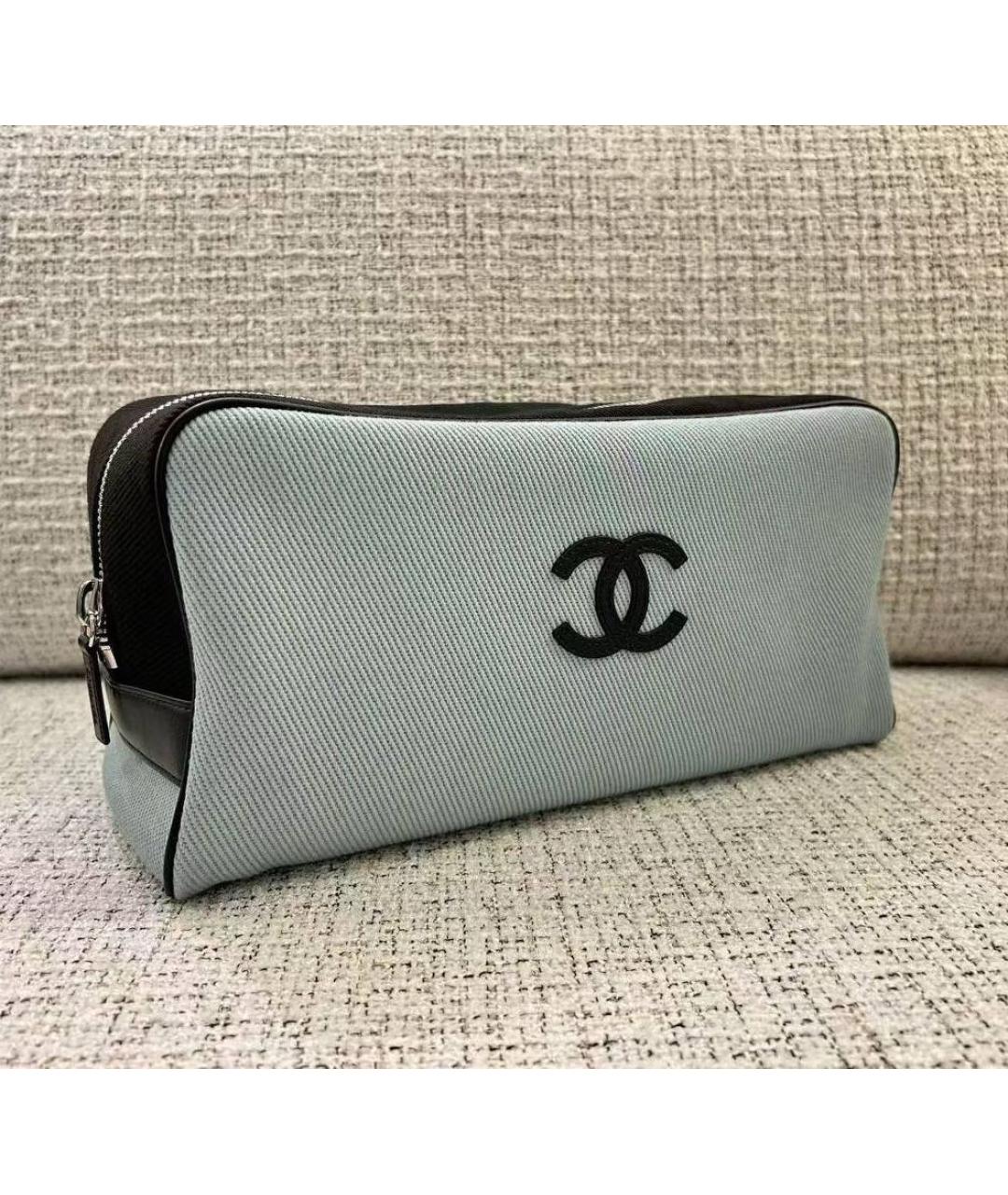 CHANEL Голубая тканевая косметичка, фото 5