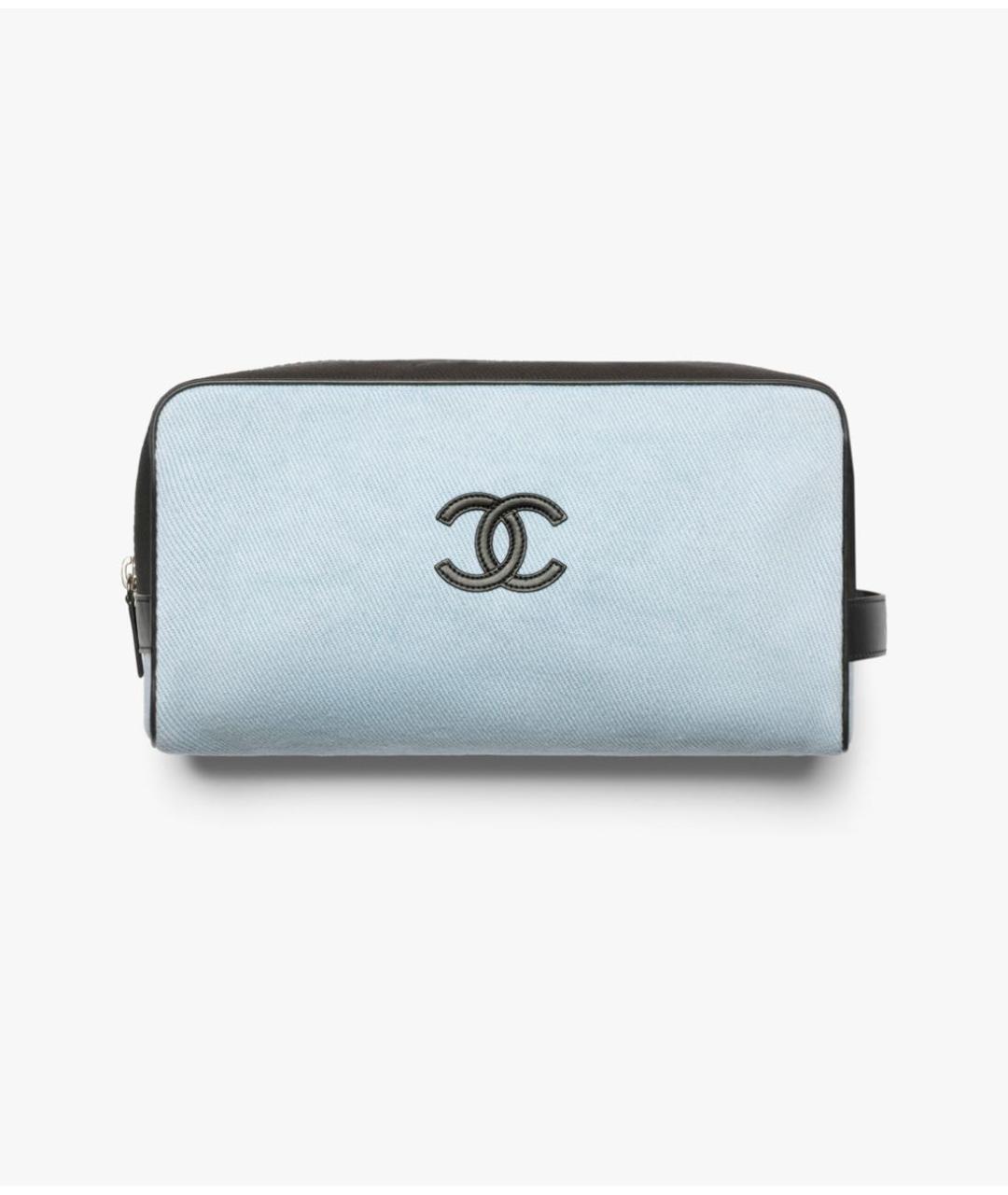 CHANEL Голубая тканевая косметичка, фото 6