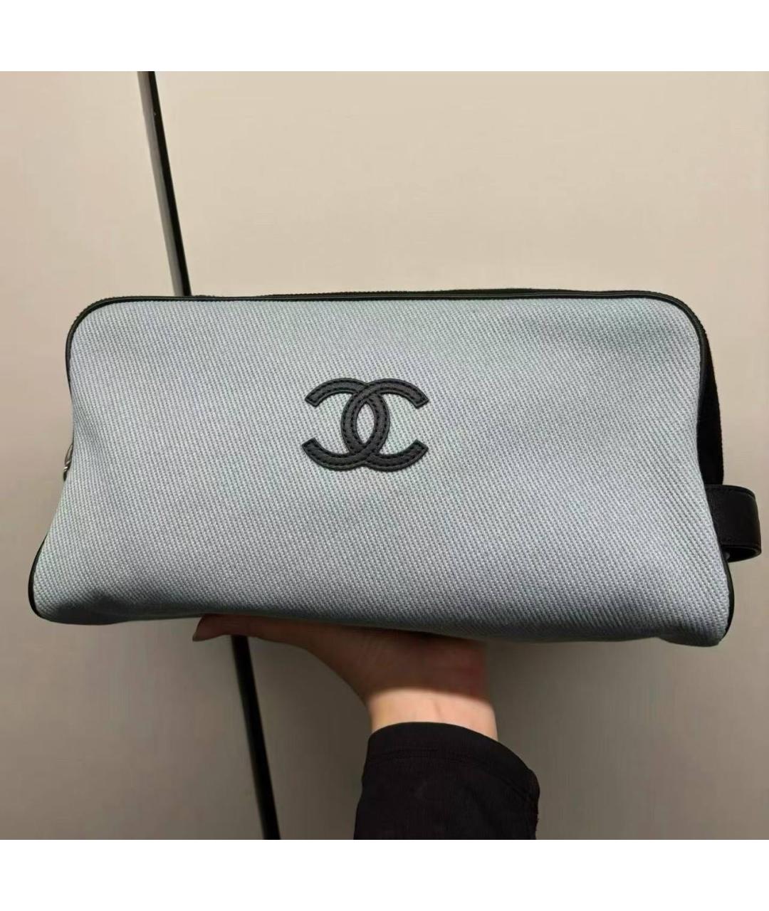 CHANEL Голубая тканевая косметичка, фото 4