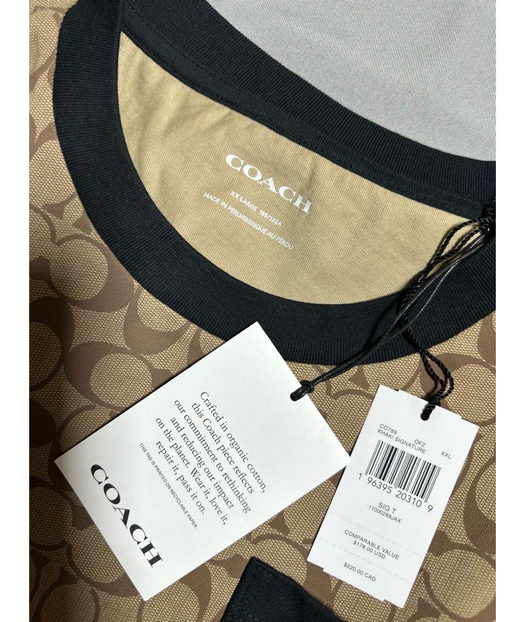 COACH Коричневая хлопковая футболка, фото 3