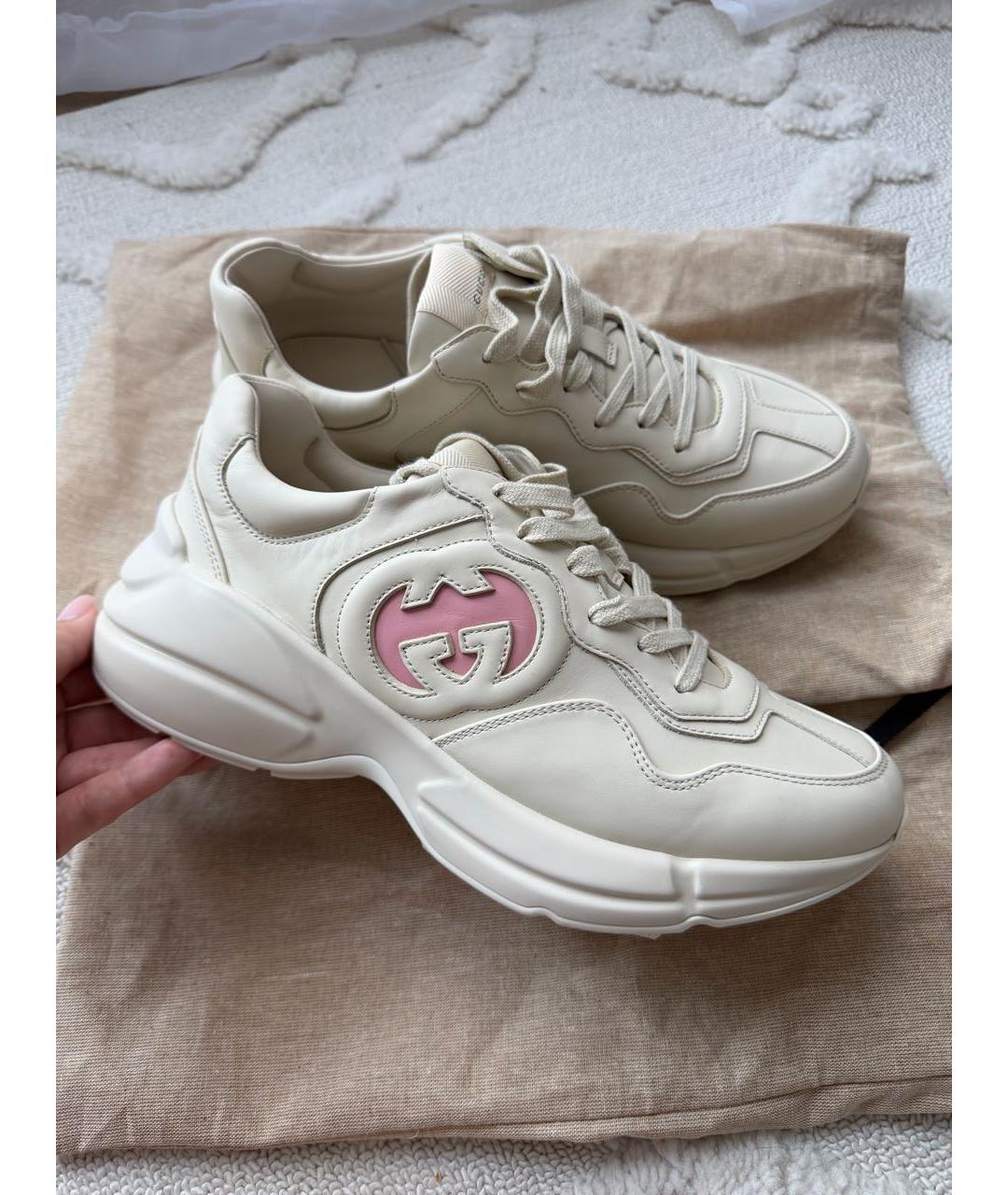 GUCCI Бежевые кожаные кроссовки, фото 6